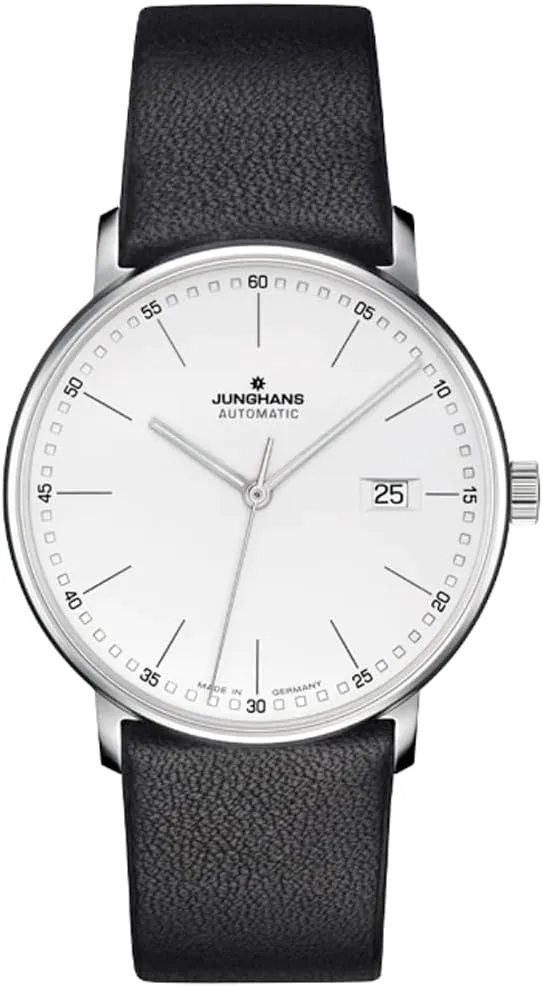 JUNGHANS Men's Form A Matte Silver Dial Black Leather Strap Automatic Watch 027/4730.00