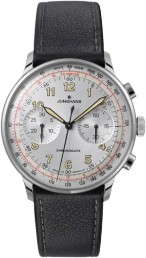 JUNGHANS Men's Meister Telemeter Matte Silver Watch Black Strap Automatic Analog Watch 27/3380.02