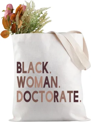JXGZSO Black Woman Doctorate Tote Bag Black Woman Doctor Gift fro Woman Doctoral Gift Doctorate Graduation Gift