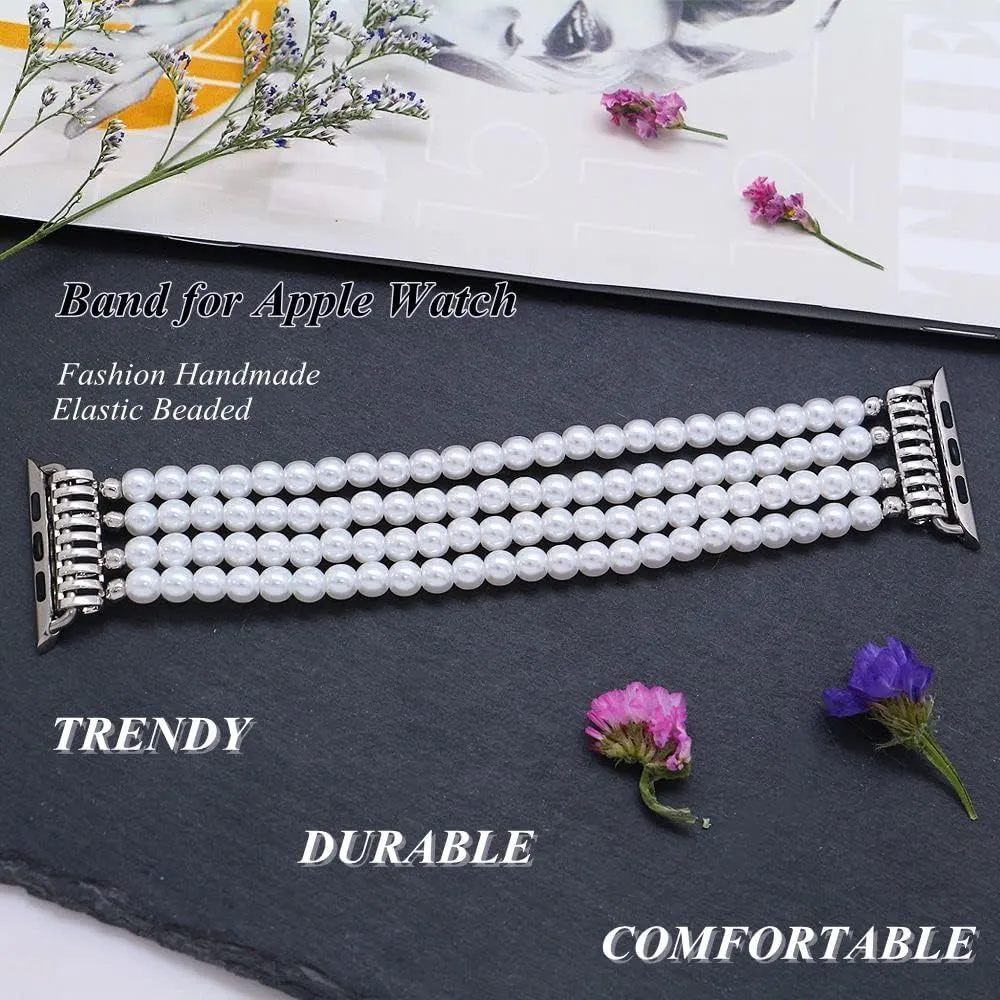 KAI Top Beaded Bracelet Compatible with iWatch Band 38mm 40mm 41mm 42mm 44mm 45mm 46mm 49mm Women, Stone Beaded Elastic Stretch Replacement Strap for Apple Watch Ultra SE Series 10 9 8 7 6 5 4 3 2 1