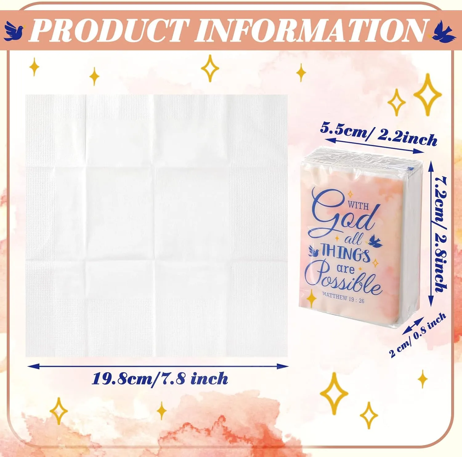 Karenhi Christian Purse Tissue Packs Wedding Tissues Packs for Guests Bible Verse Mini Size Tissue Packs Pocket Tissues Travel Packs for Home Bag Car Homeless Gifts(120 Packs)