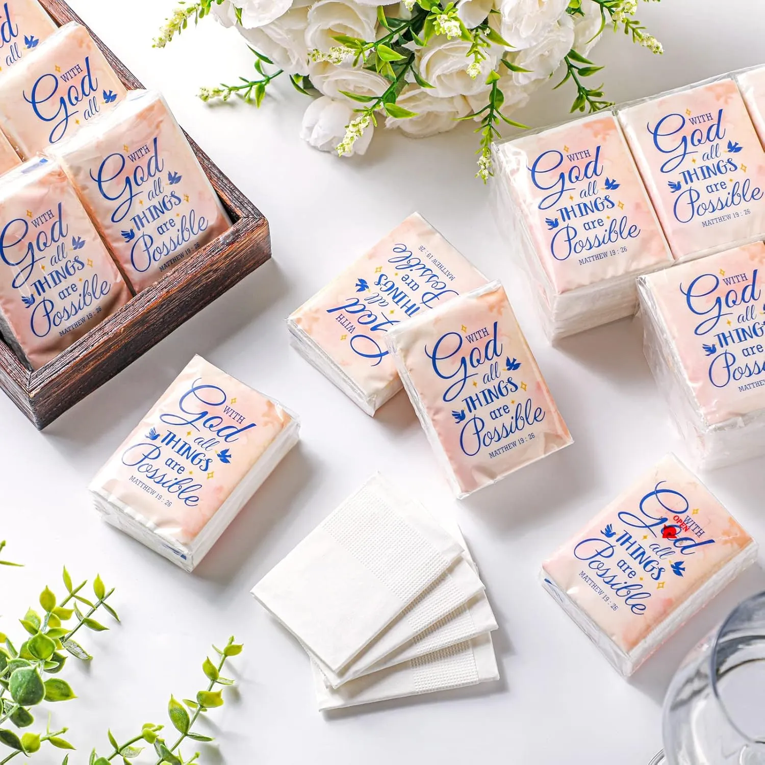 Karenhi Christian Purse Tissue Packs Wedding Tissues Packs for Guests Bible Verse Mini Size Tissue Packs Pocket Tissues Travel Packs for Home Bag Car Homeless Gifts(120 Packs)