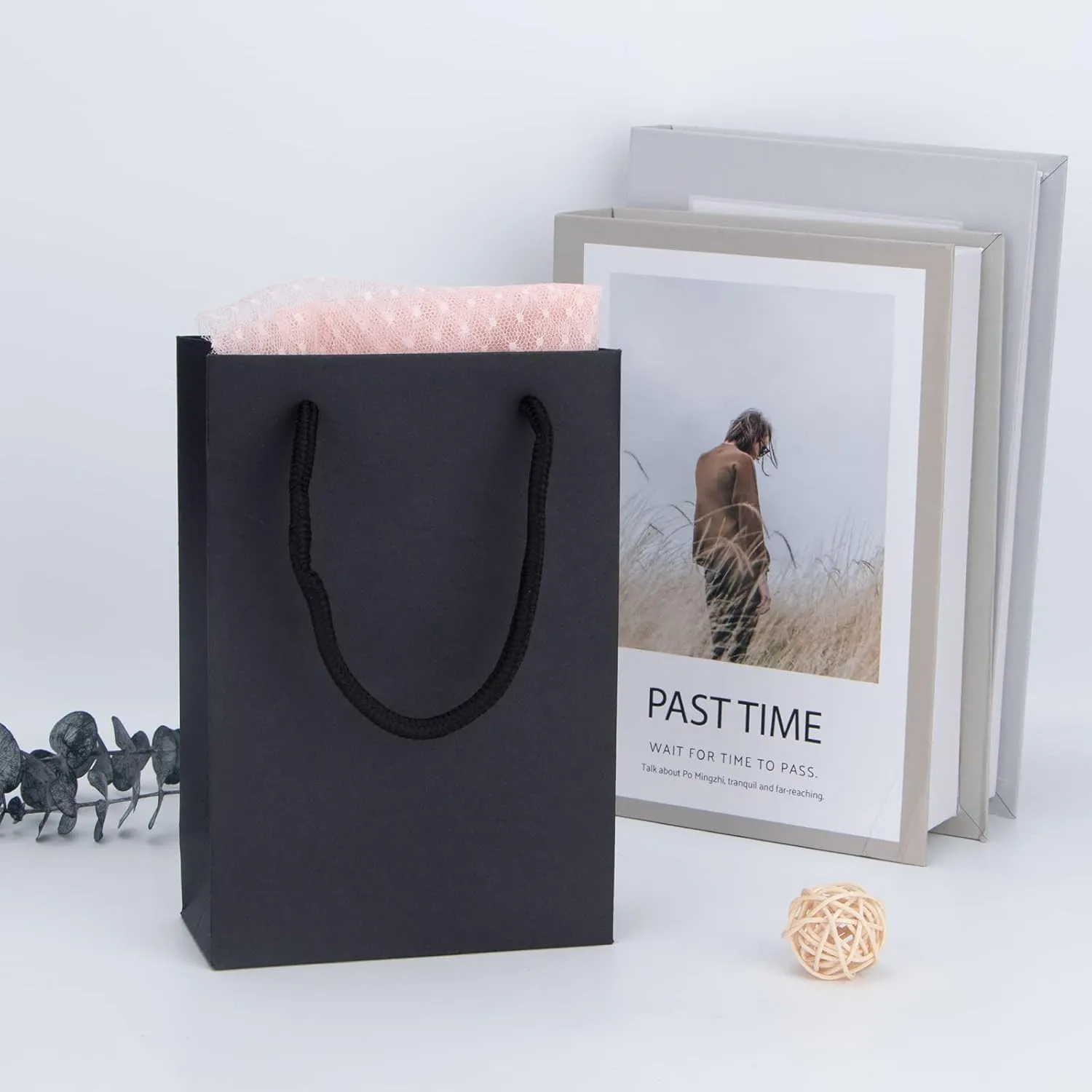 Katkitchen Small Gift Bags, 50 PCS Black Kraft Gift Bags with Cotton Handle, Paper Gift Bags 5.1"x2.4"x7.5"