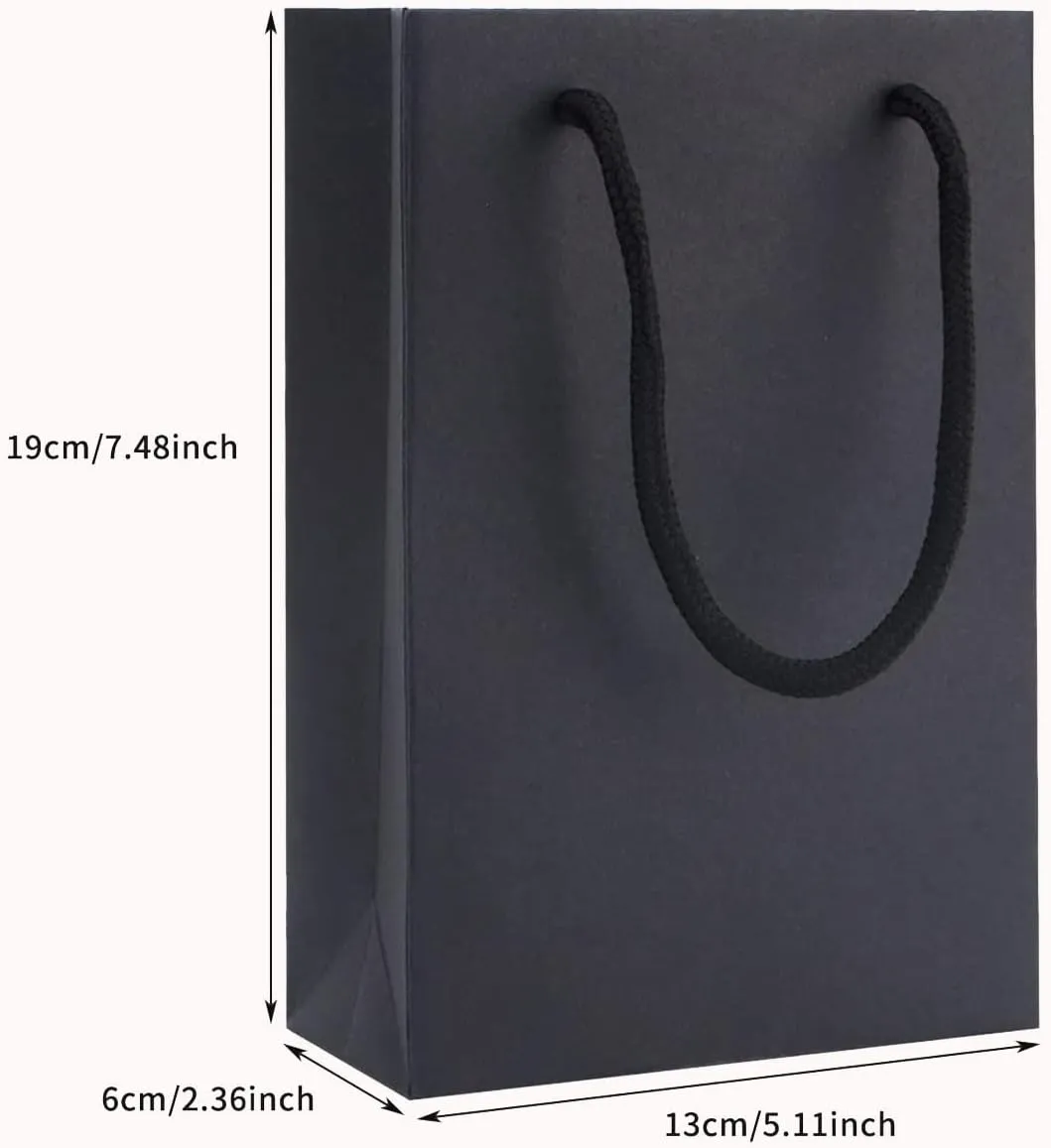 Katkitchen Small Gift Bags, 50 PCS Black Kraft Gift Bags with Cotton Handle, Paper Gift Bags 5.1"x2.4"x7.5"