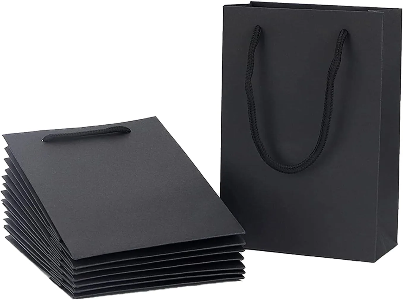 Katkitchen Small Gift Bags, 50 PCS Black Kraft Gift Bags with Cotton Handle, Paper Gift Bags 5.1"x2.4"x7.5"