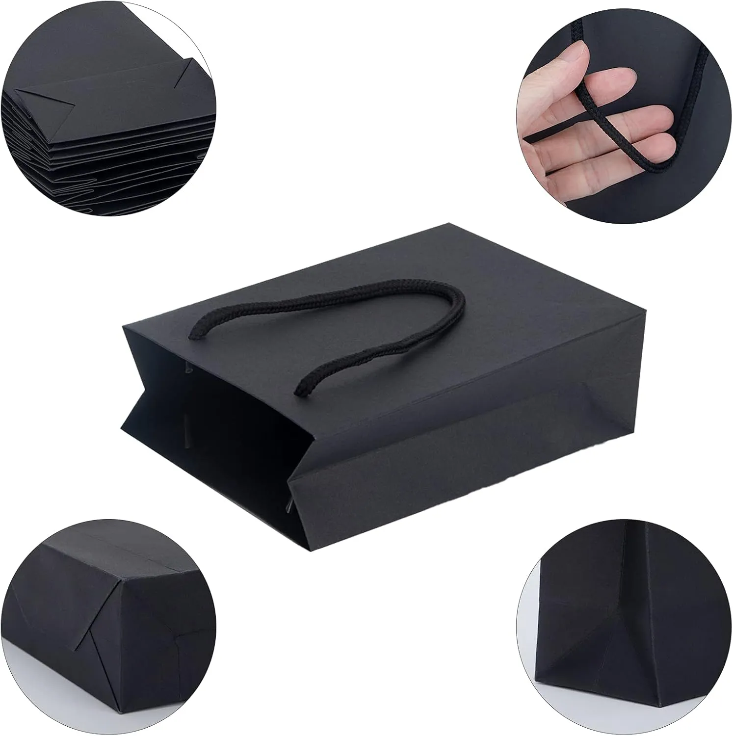 Katkitchen Small Gift Bags, 50 PCS Black Kraft Gift Bags with Cotton Handle, Paper Gift Bags 5.1"x2.4"x7.5"