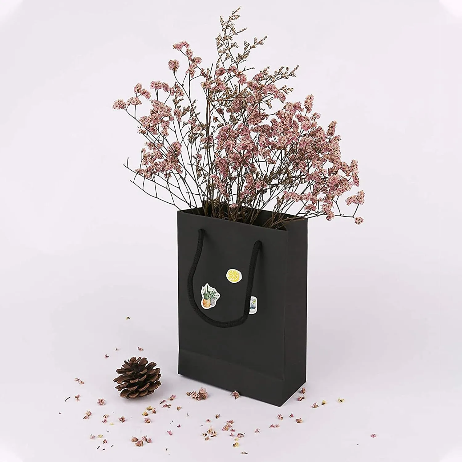 Katkitchen Small Gift Bags, 50 PCS Black Kraft Gift Bags with Cotton Handle, Paper Gift Bags 5.1"x2.4"x7.5"