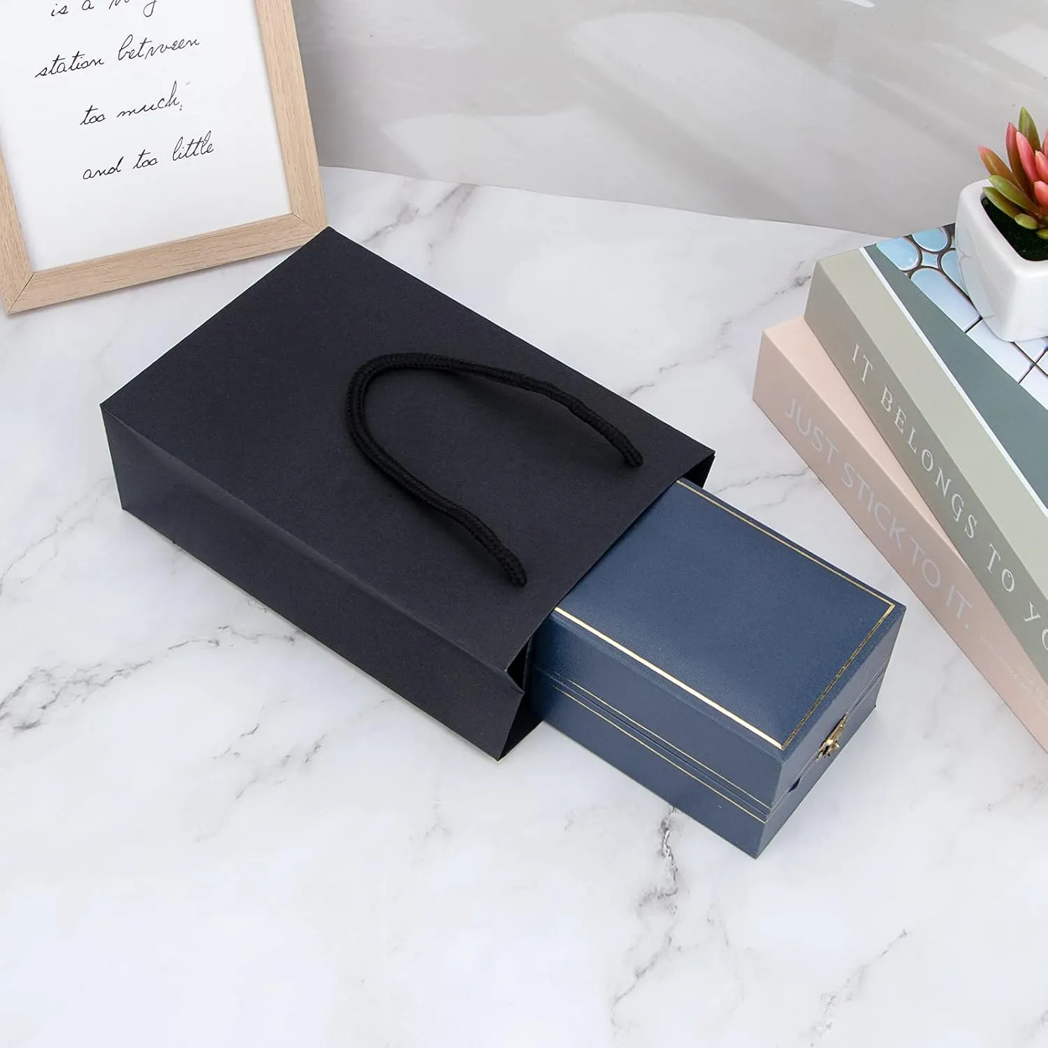 Katkitchen Small Gift Bags, 50 PCS Black Kraft Gift Bags with Cotton Handle, Paper Gift Bags 5.1"x2.4"x7.5"
