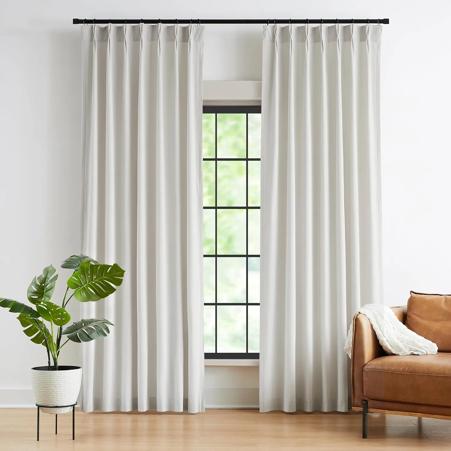 Kayne Studio Back Tab Velvet Pinch Pleated Curtains 84 Inch Long,Room Darkening Thermal Insulated Noise Reducing Window Treatments Drapes for Living Room, Grayish White,22 Hooks,2 Panels,38" x 84