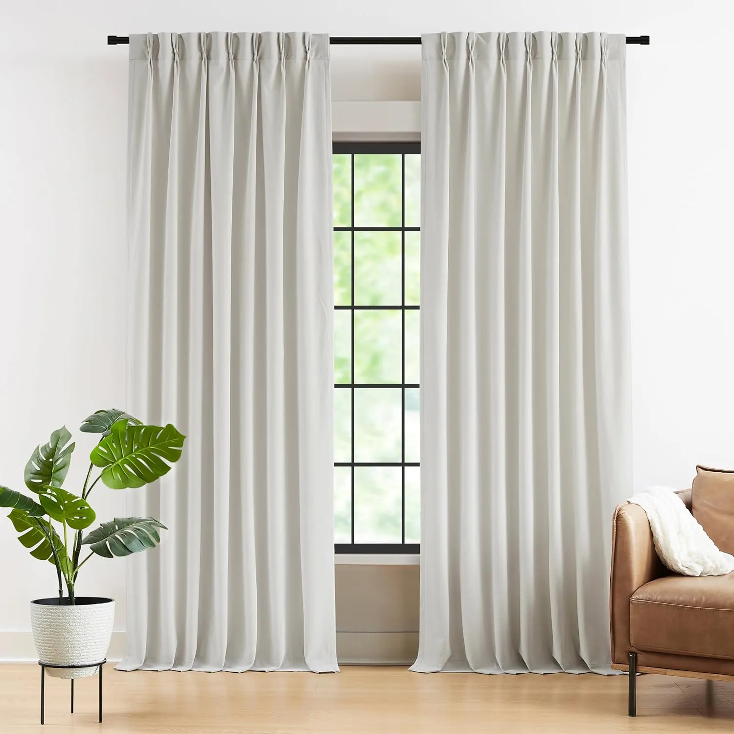 Kayne Studio Back Tab Velvet Pinch Pleated Curtains 84 Inch Long,Room Darkening Thermal Insulated Noise Reducing Window Treatments Drapes for Living Room, Grayish White,22 Hooks,2 Panels,38" x 84