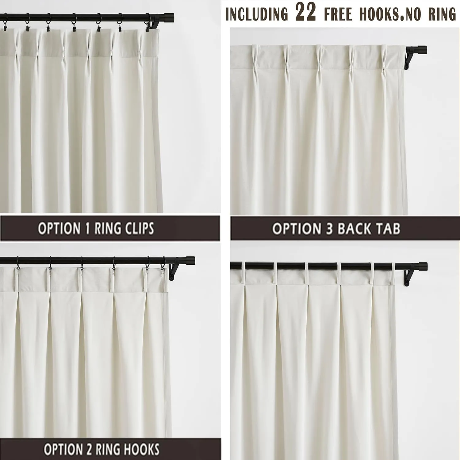Kayne Studio Back Tab Velvet Pinch Pleated Curtains 84 Inch Long,Room Darkening Thermal Insulated Noise Reducing Window Treatments Drapes for Living Room, Grayish White,22 Hooks,2 Panels,38" x 84
