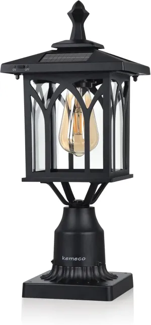 Kemeco ST4328Q Solar Post Light Outdoor Cast Aluminum LED Lamp Fixture with 3-Inch Fitter Base for Yard Garden Post Pole Pillar Mount Landscape Driveway