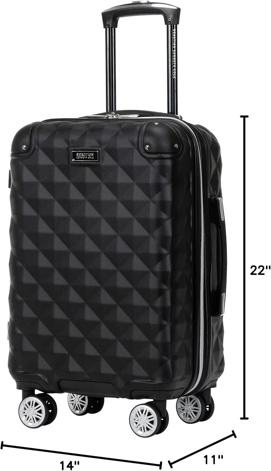 Kenneth Cole REACTION Diamond Tower Collection Lightweight Hardside Expandable 8-Wheel Spinner Travel Luggage, Black, 3-Piece Set (20", 24", & 28")