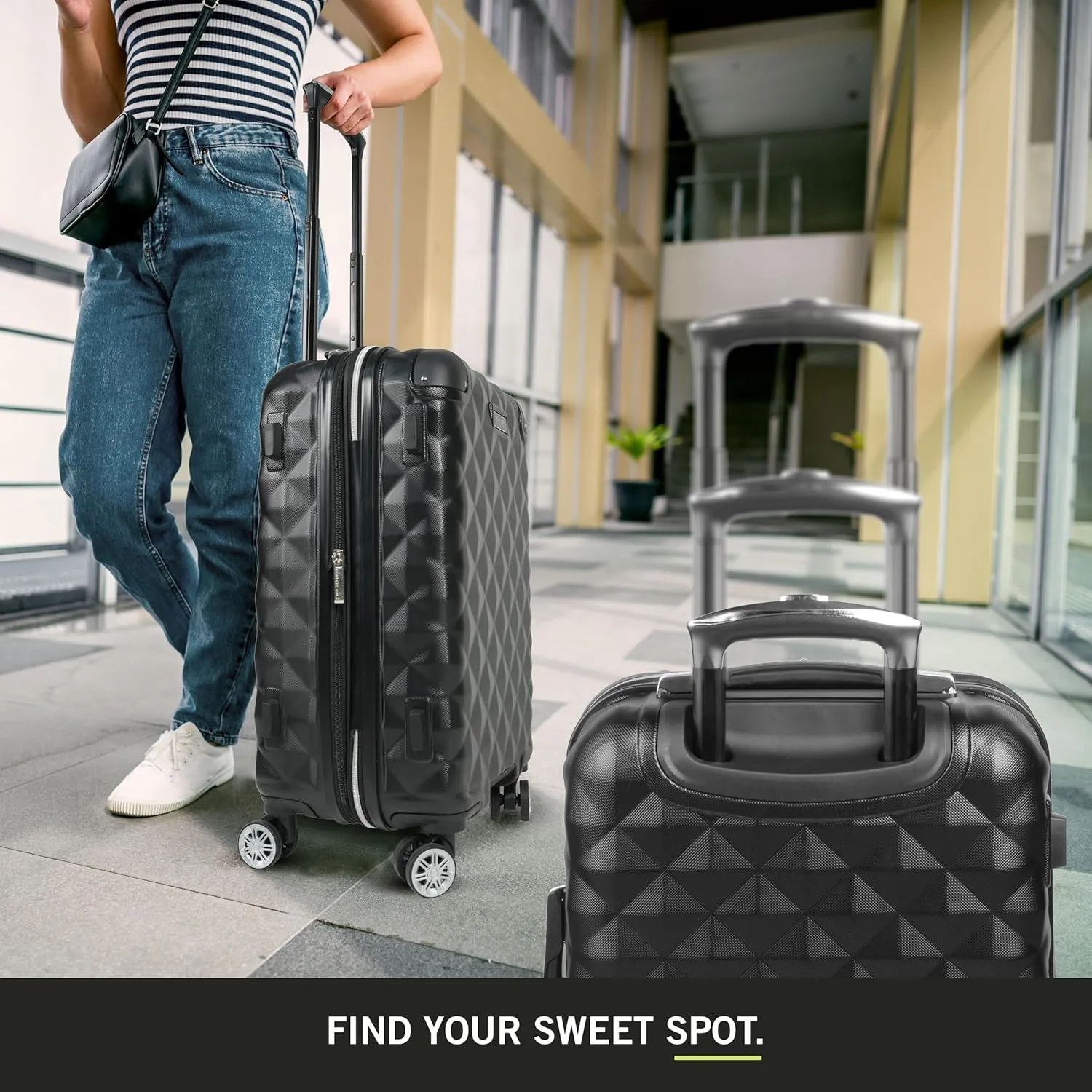 Kenneth Cole REACTION Diamond Tower Collection Lightweight Hardside Expandable 8-Wheel Spinner Travel Luggage, Black, 3-Piece Set (20", 24", & 28")