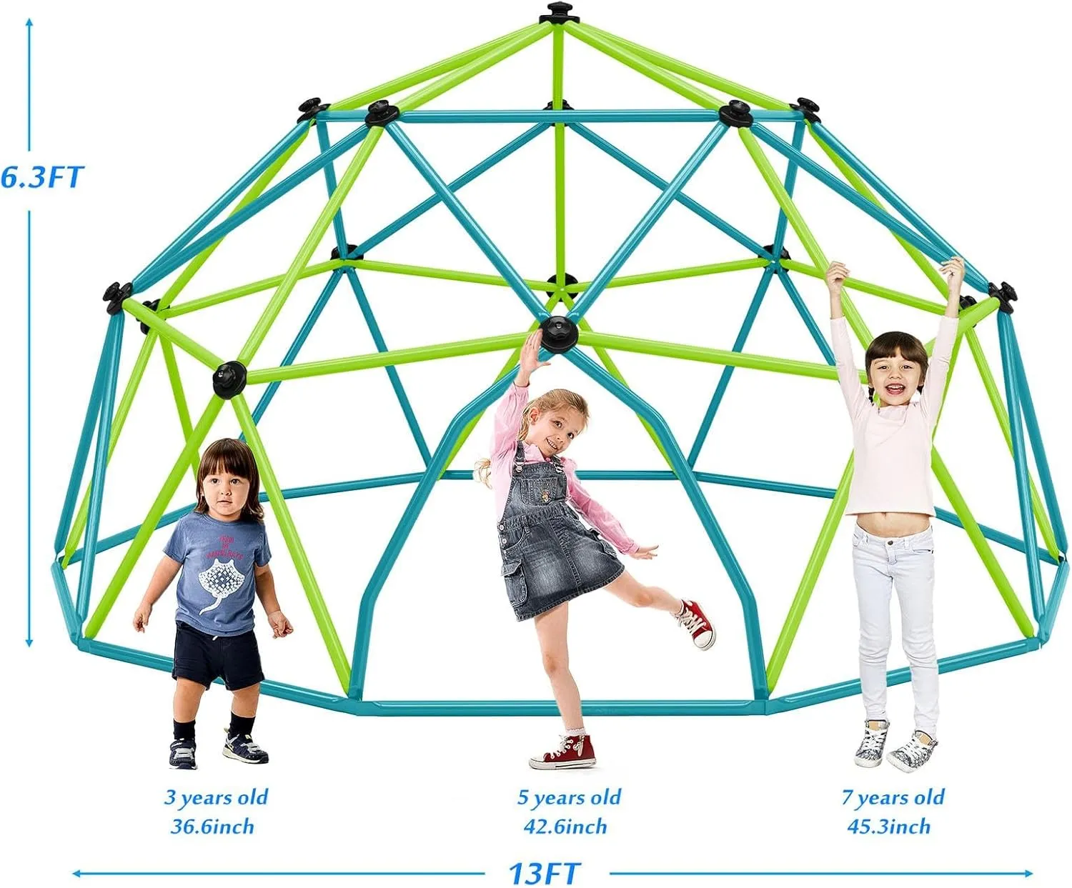 Kids Climbing Dome Tower - Geometric Playground Dome Climber Monkey Bars Play Center, Rust Resistant Steel, 1000 LBS Capacity,Blue Green-13ft