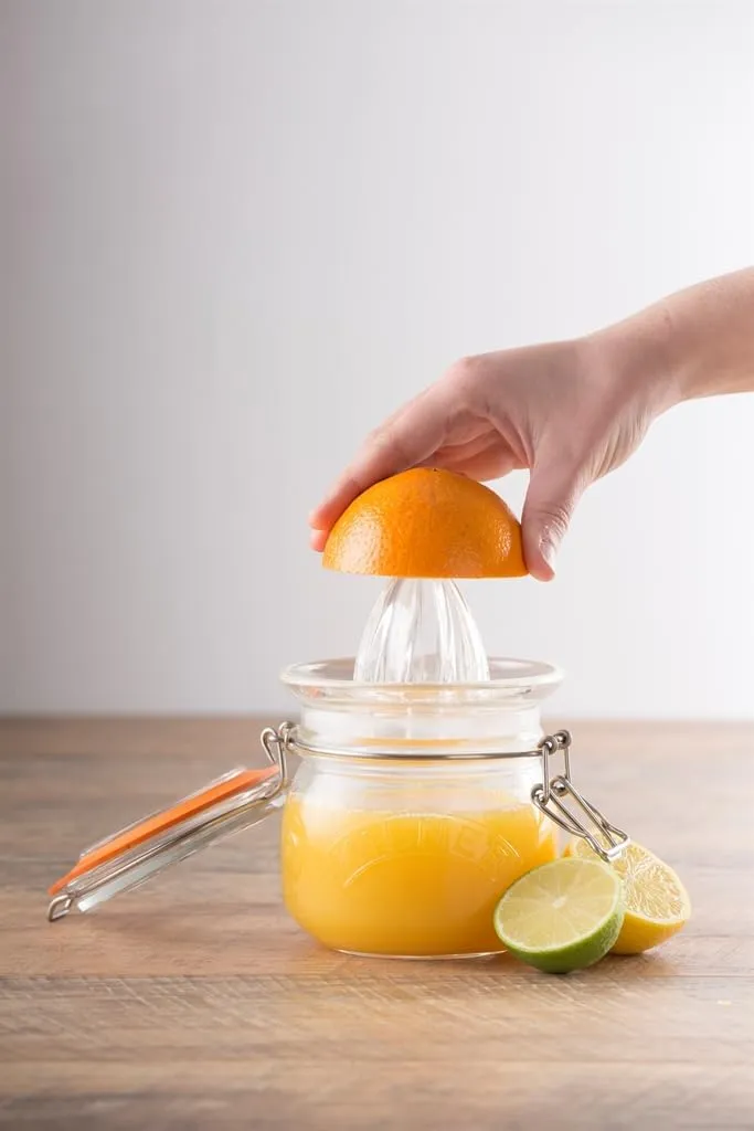 Kilner Glassware 2-Piece Juicer Jar Set, Make, Store and Serve Fresh Citrus Juice, Airtight Clip-top Lid, 17-Fluid Ounces