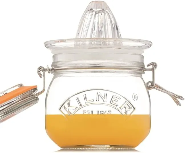 Kilner Glassware 2-Piece Juicer Jar Set, Make, Store and Serve Fresh Citrus Juice, Airtight Clip-top Lid, 17-Fluid Ounces