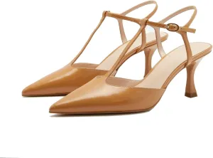 Kitten Heels for Women Pointed Toe T-Strap Slingback Pumps Vintage Classic Stiletto Mid Heel Wedding Bride Dress Shoes