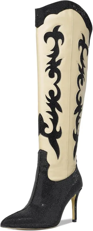 Knee High Cowgirl Cowboy Boots for Women Boots Rhinestone Bling Western Pointed Toe Stiletto Heel Pull On Fashion Shoes Tall Black Boot