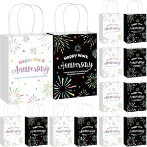 Kolldenn 24 Pcs Happy Work Anniversary Paper Gifts Bags Bulk for Employee Men Women Happy Workiversary Wrapping Gift Bag with Handles for Office Coworker Appreciation Party Thank You Wrap Bag Supplies