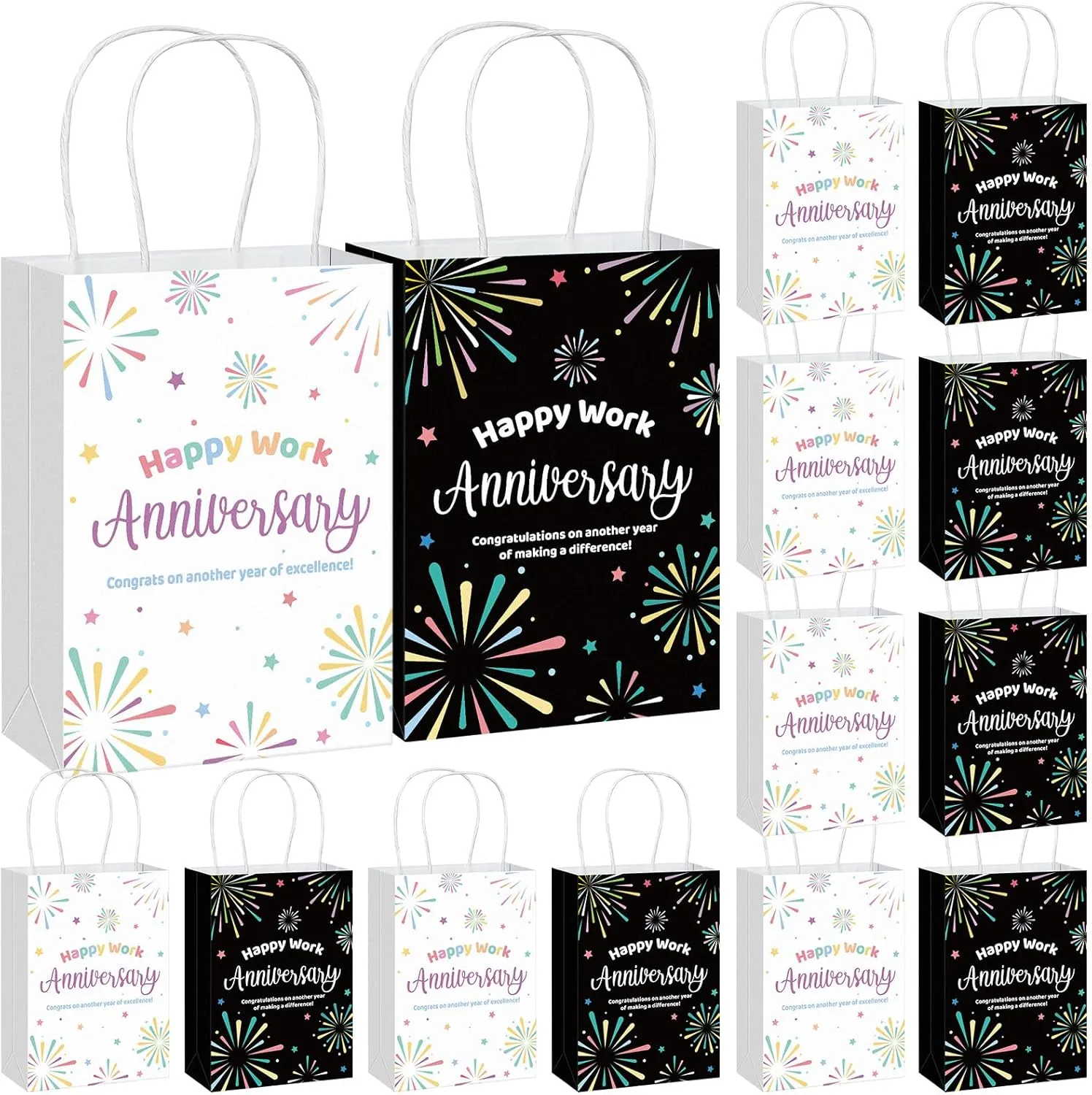 Kolldenn 24 Pcs Happy Work Anniversary Paper Gifts Bags Bulk for Employee Men Women Happy Workiversary Wrapping Gift Bag with Handles for Office Coworker Appreciation Party Thank You Wrap Bag Supplies