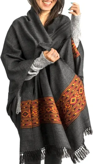 Kullu Handloom Wool Shawl Large Wrap Scarf Throw Woolen Blanket Grey Handmade