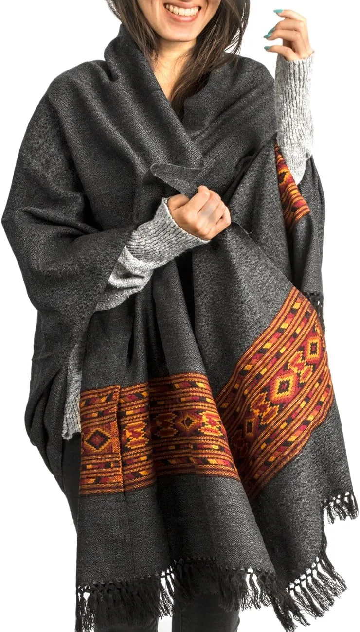 Kullu Handloom Wool Shawl Large Wrap Scarf Throw Woolen Blanket Grey Handmade