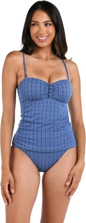 La Blanca Women's Bandeau Tankini Swimsuit Top, Chambray//Charmed Coast, 16