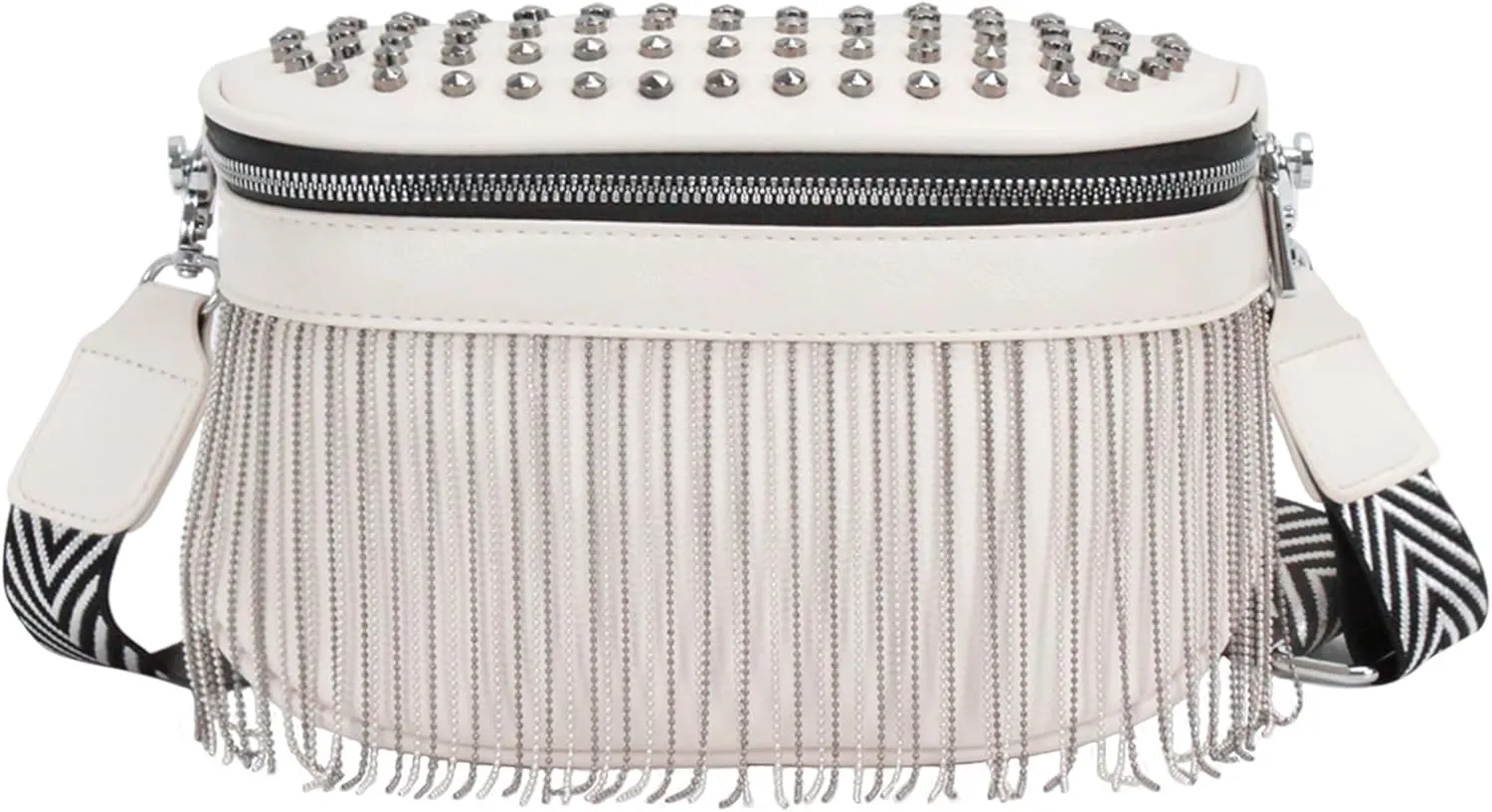 LABANCA Women Rivet Studded Zipper Pocket Shoulder Purse Faux Leather Waist Packs Rave Chest Bag Festival Fanny Bag Purse