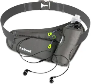 Labeol Running Belt with Water Bottles, Adjustable 2 Zipper Pockets Running Waist Pack Hydration Bag for Men and Women, Fanny Pack with Water Bottles for Hiking Climbing Jogging (Gray)