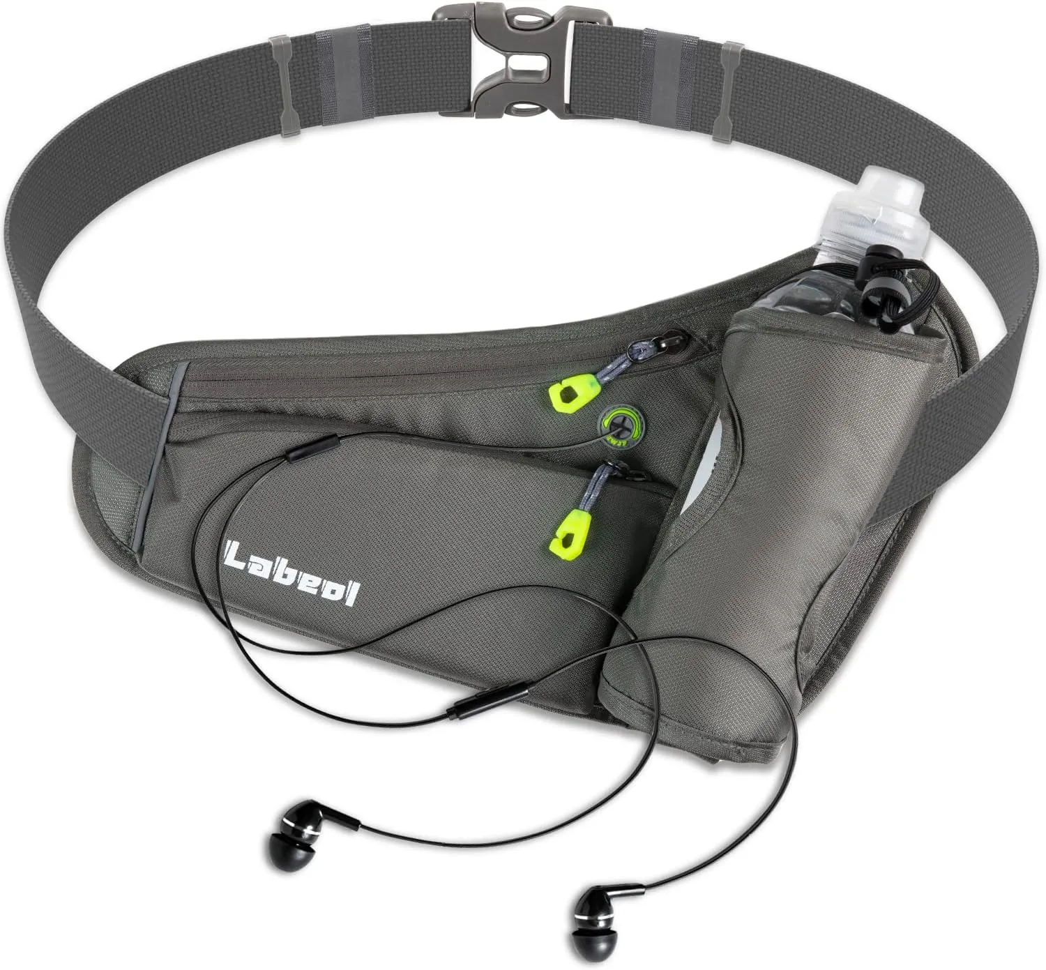 Labeol Running Belt with Water Bottles, Adjustable 2 Zipper Pockets Running Waist Pack Hydration Bag for Men and Women, Fanny Pack with Water Bottles for Hiking Climbing Jogging (Gray)