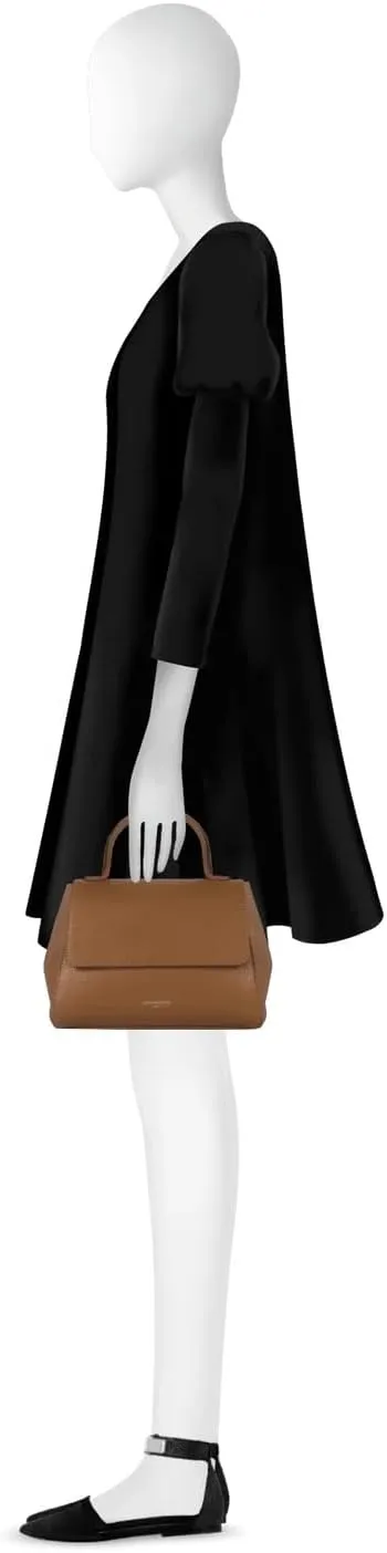 Ladyfinger Top Handle Handbag with Crossbody Strap, 9.4 x 7.1 x 4.7 inches, Genuine Embossed Leather