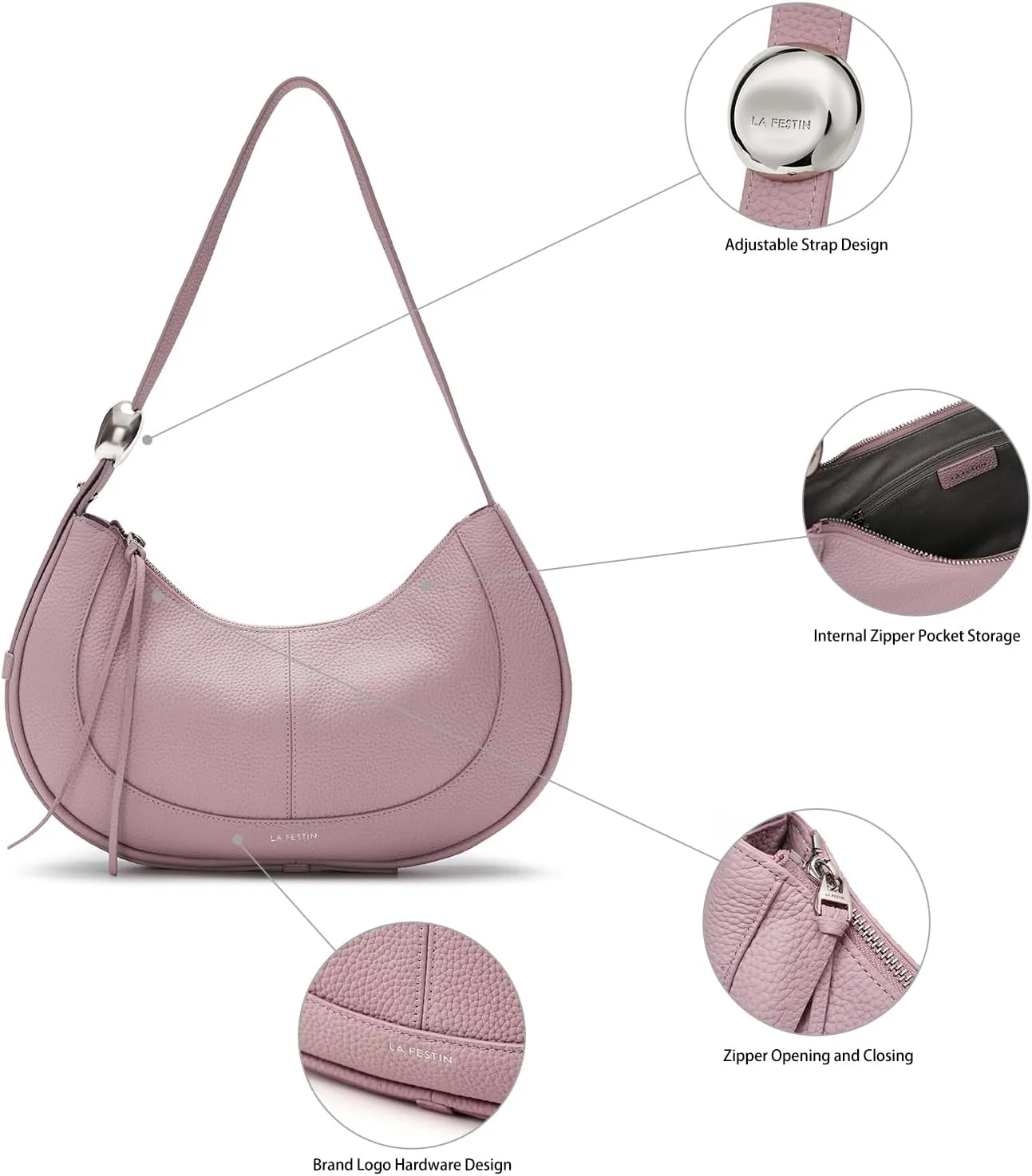 LAFESTIN Shoulder Bag for Women with Adjustable Strap Split Leather Crescent Crossbody Bags, Designer Trendy Satchel Purses