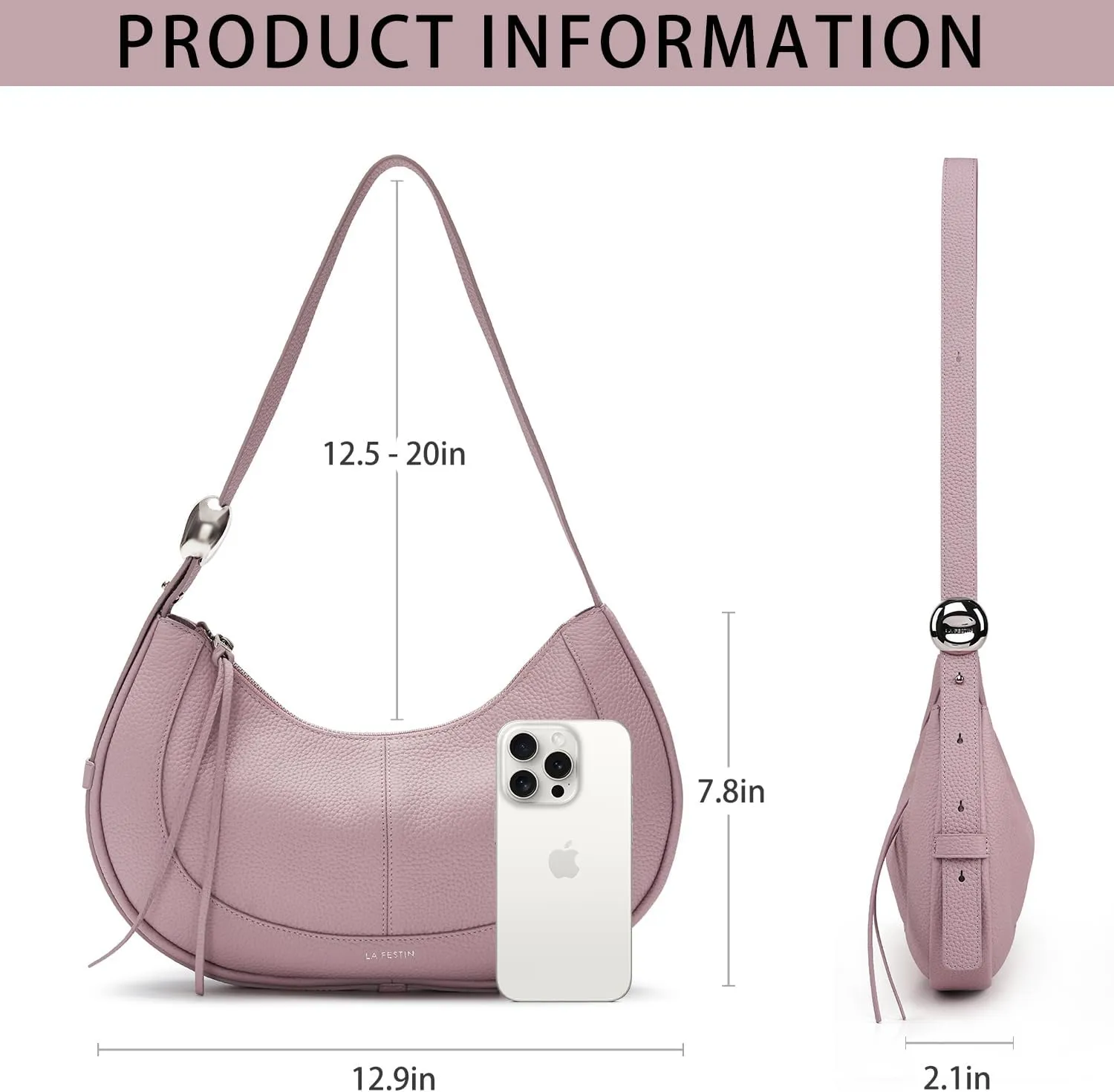 LAFESTIN Shoulder Bag for Women with Adjustable Strap Split Leather Crescent Crossbody Bags, Designer Trendy Satchel Purses