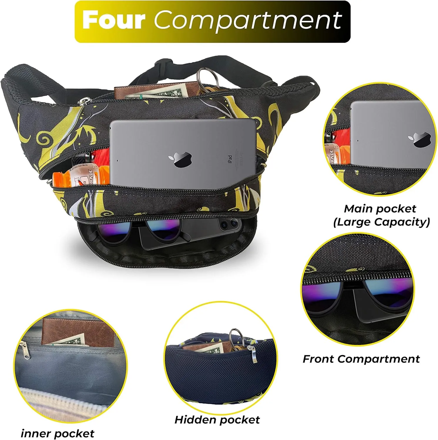Large Fanny Pack for Men and Women Crossbody Fashion Waist Pack Bag for Fitness Workout Adjustable Strap Gifts for Sports Running Hiking Cycling Traveling Hands Free Wallets Fits All Phones