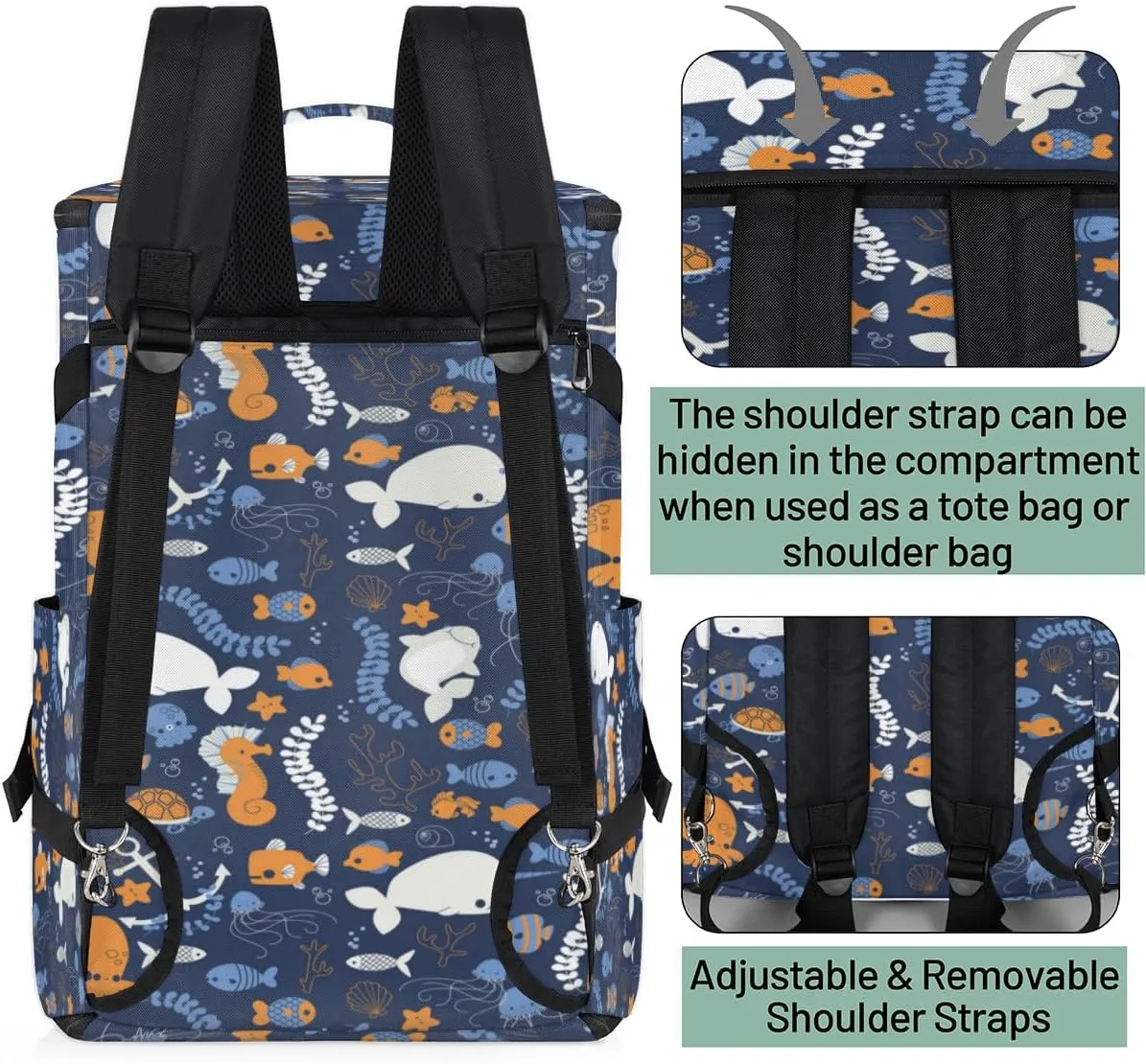 Large Sports Gym Bag With Shoe & Laptop Compartment 47L Waterproof Travel Duffel Bags for Men Women Dolphin Starfish Coral Luggage Backpack Duffle Bag