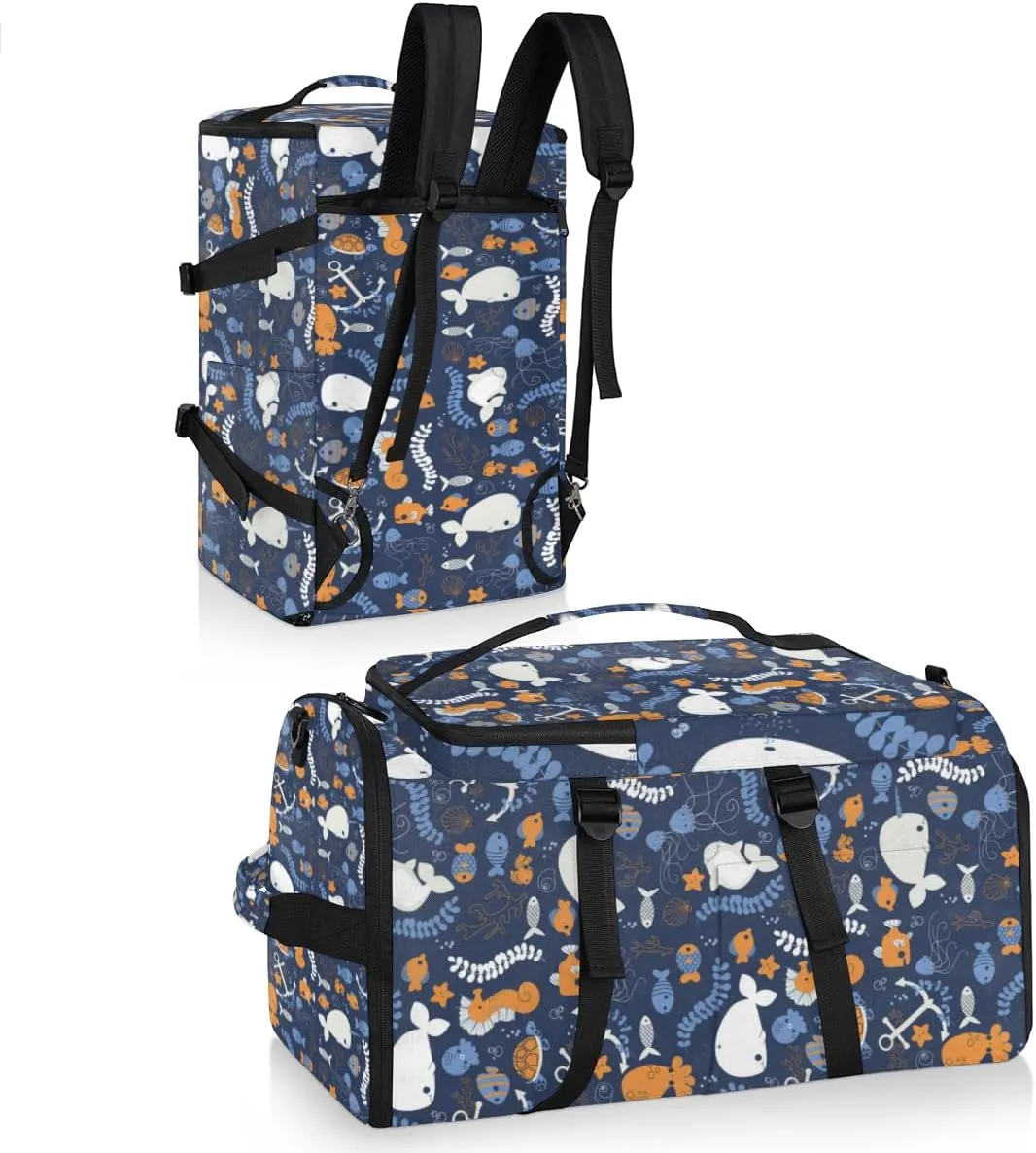 Large Sports Gym Bag With Shoe & Laptop Compartment 47L Waterproof Travel Duffel Bags for Men Women Dolphin Starfish Coral Luggage Backpack Duffle Bag