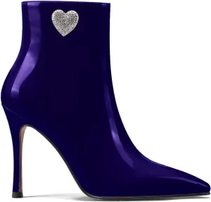 LauraVicci Women Heeled Ankle Booties Pointed Toe Stilettos Crystal Heart Rhinestones Embellished Black Booties Zipper Dress Evening Party Shoes