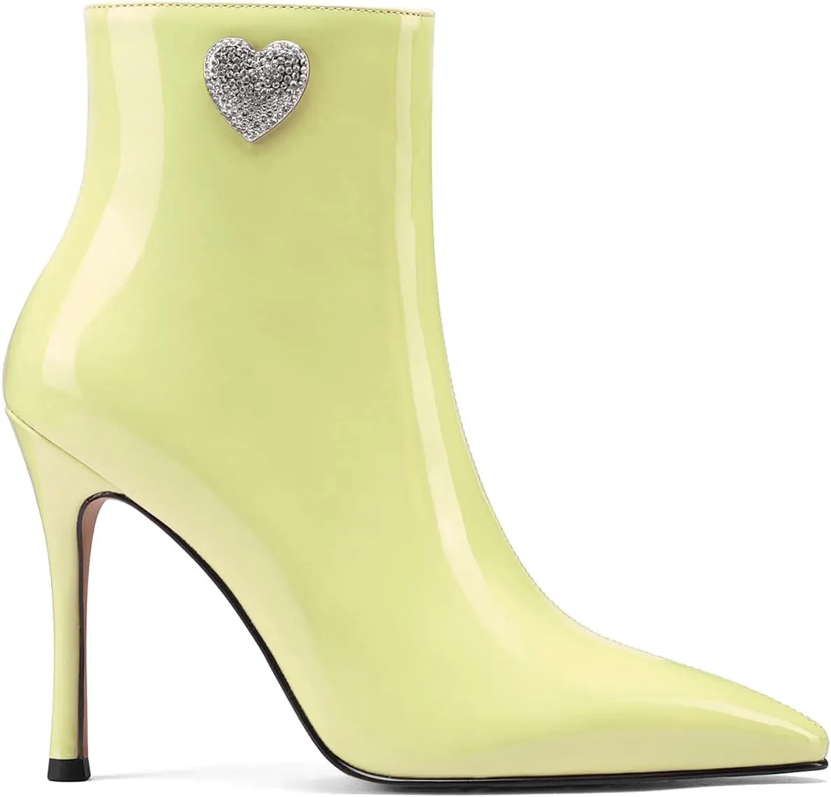 LauraVicci Women Heeled Ankle Booties Pointed Toe Stilettos Crystal Heart Rhinestones Embellished Black Booties Zipper Dress Evening Party Shoes