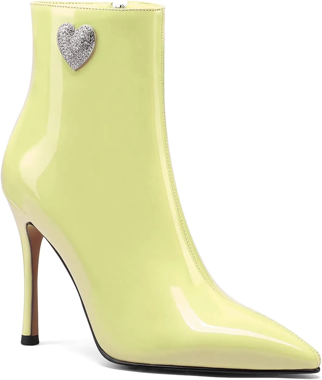LauraVicci Women Heeled Ankle Booties Pointed Toe Stilettos Crystal Heart Rhinestones Embellished Black Booties Zipper Dress Evening Party Shoes