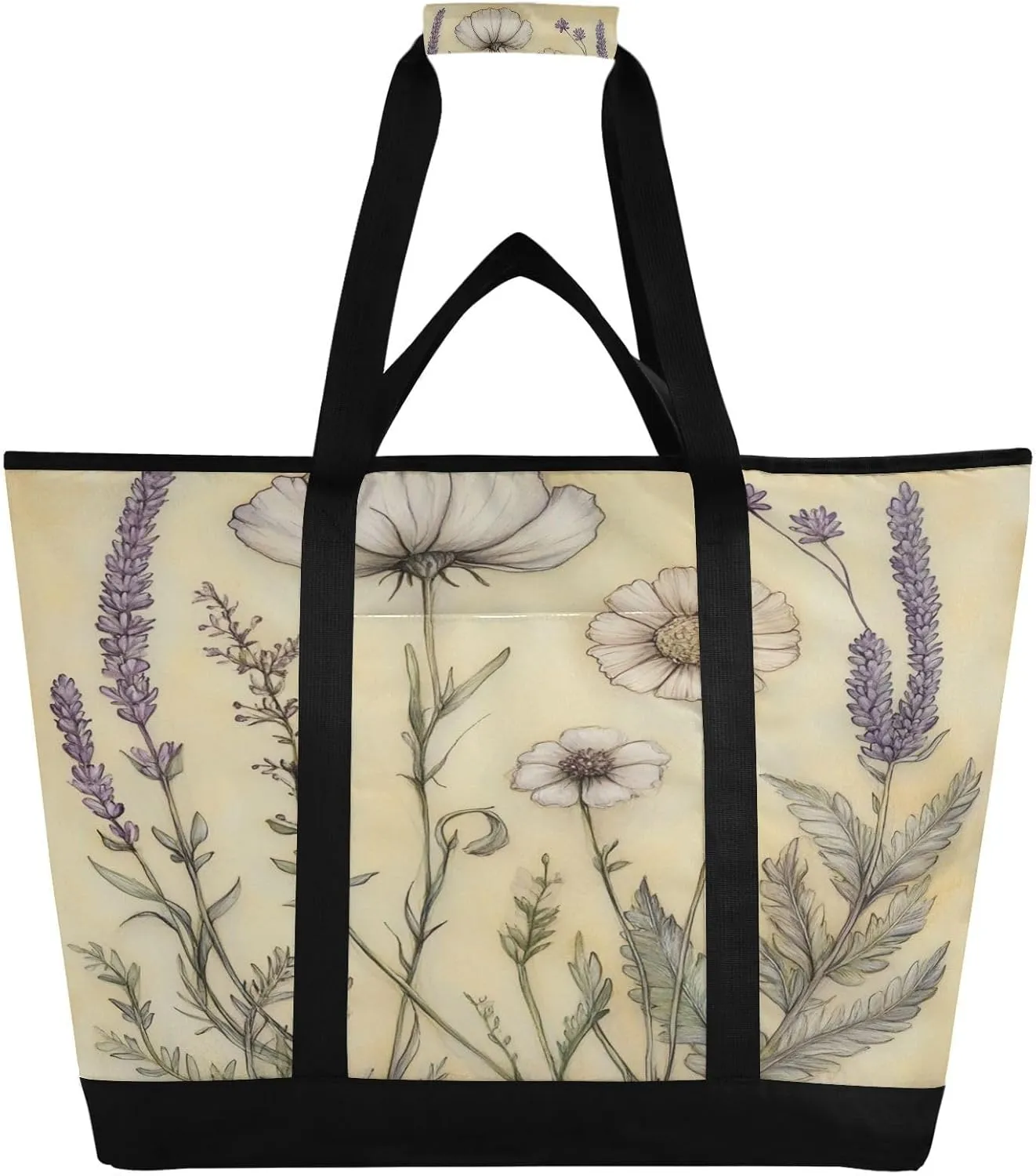 Lavender Flowers Reusable Insulated Lunchbox Cooler Bag, Leakproof Kitchen Grocery Bag Collapsible Portable Cooler Tote Bag for Picnic, Camping, Office, Travel