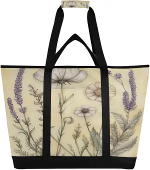 Lavender Flowers Reusable Insulated Lunchbox Cooler Bag, Leakproof Kitchen Grocery Bag Collapsible Portable Cooler Tote Bag for Picnic, Camping, Office, Travel