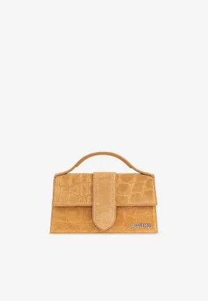 Le Grand Bambino Croc-Embossed Suede Top Handle Bag