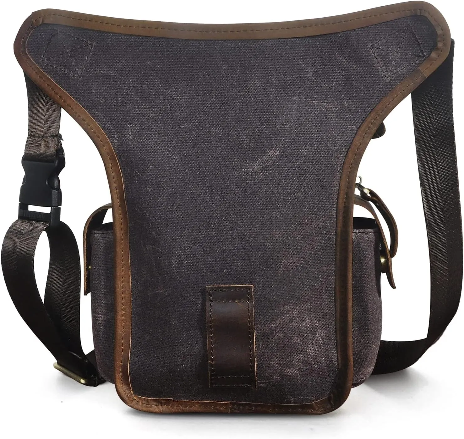 Le'aokuu Men Canvas And Genuine Leather Messenger Waterproof Shoulder Bag Motorcycle Tactic Fanny Belt Waist Bag Pack Pouch Drop Leg Bag 9938 (0 Dark Coffee)