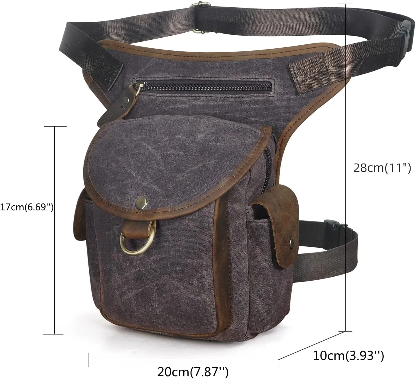 Le'aokuu Men Canvas And Genuine Leather Messenger Waterproof Shoulder Bag Motorcycle Tactic Fanny Belt Waist Bag Pack Pouch Drop Leg Bag 9938 (0 Dark Coffee)