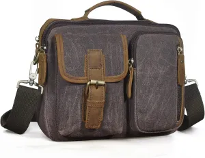 Le'aokuu Mens Canvas And Genuine Leather Cross Body Case Waterproof Messenger Bag Shoulder Satchel Tote Bag 036 (0 Dark Brown)