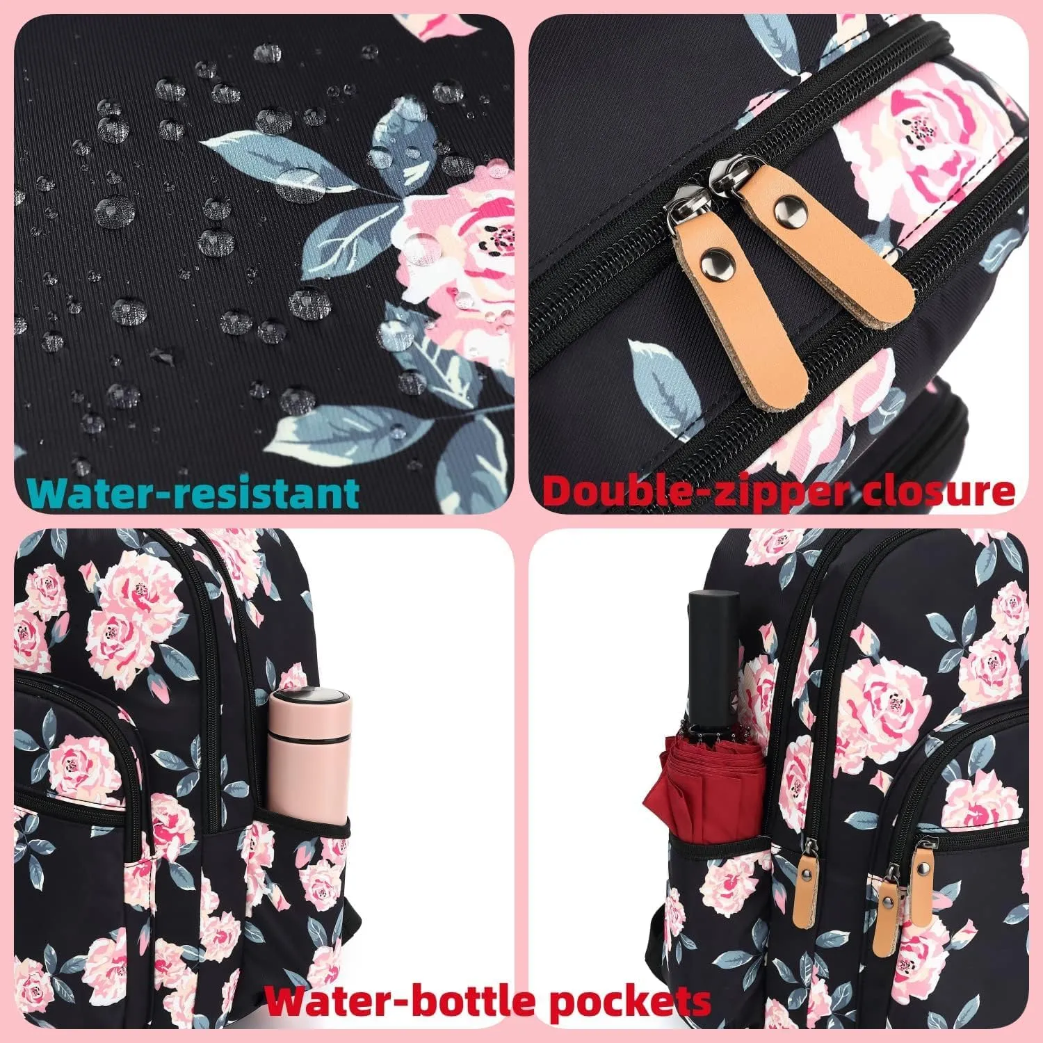 Leaper Fashion Floral Printing Laptop Backpack for Women Water-resistant College Backpack for Girls Kids Bookbags Travel Bag Casual Bag Satchel Dark Blue