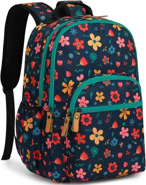 Leaper Fashion Floral Printing Laptop Backpack for Women Water-resistant College Backpack for Girls Kids Bookbags Travel Bag Casual Bag Satchel Dark Blue