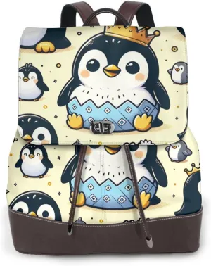 Leather Backpack Purse For Women Fuuny-Emperor-Penguin Fashionable Multi-Functional Large Capacity Backpack For Daily Use, Travel, And Business