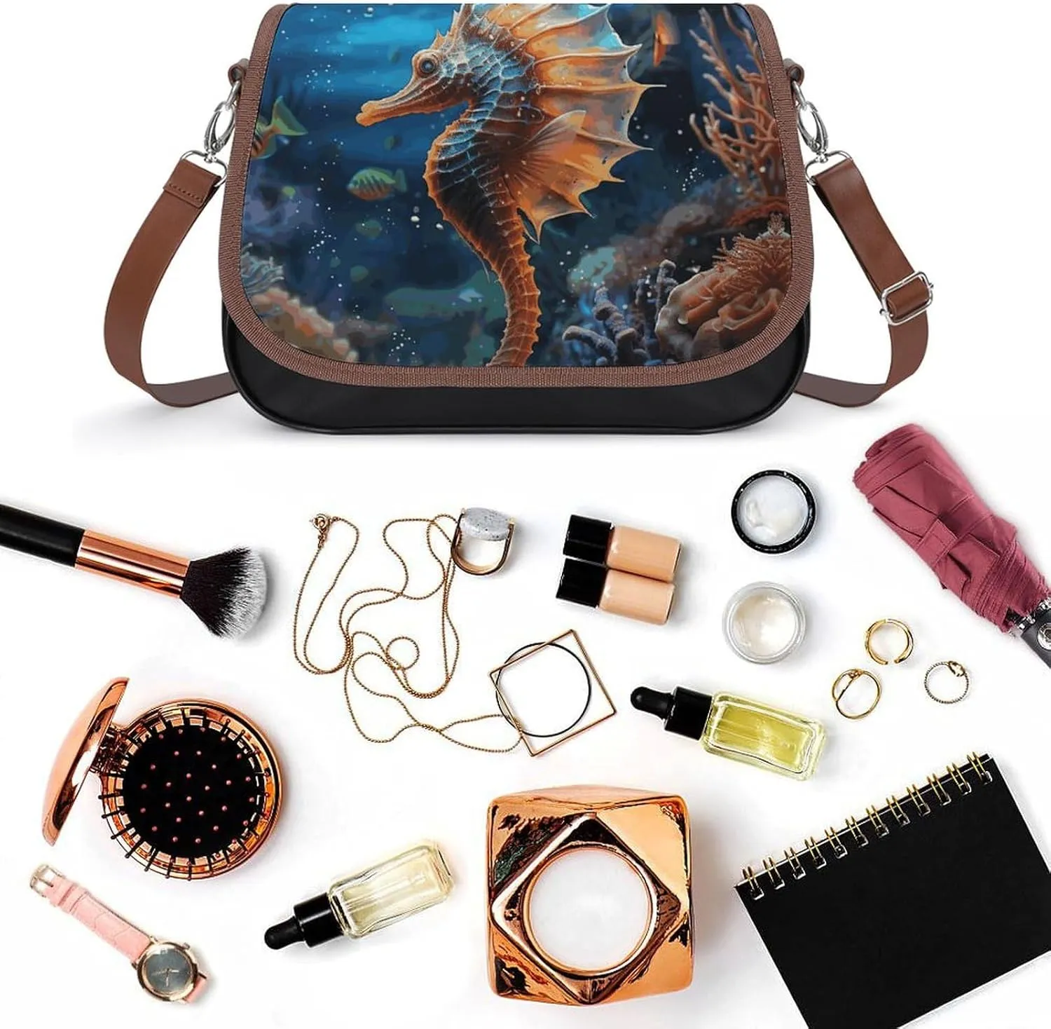 Leather Crossbody Bag for Women Siamese Cat Art Detachable Strap Handbags Travel Purse Shoulder Bags for Daily Use